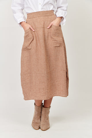 Linen Skirt Naturals By O&J - Chai Puppytooth