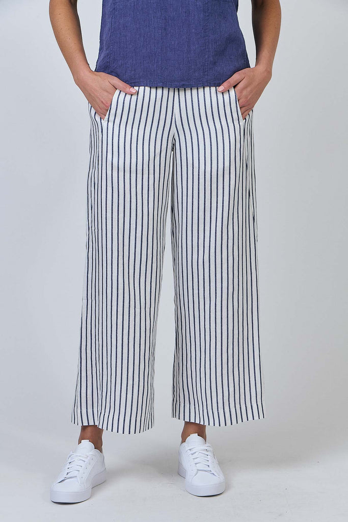 Classic Linen Pants Naturals By O&J - Blueberry Stripe