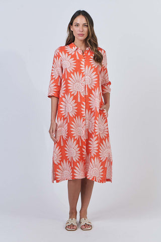Linen Midi Dress By Naturals By O&J - Sunset Palm