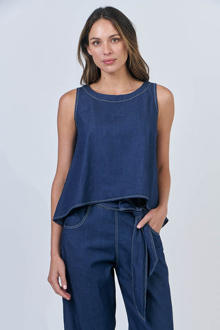 Sleeveless Linen Top By Naturals By O&J - Chambray