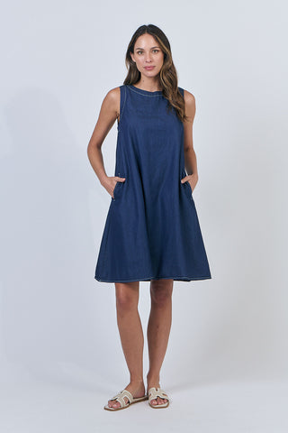 Linen Sleeveless Dress By Naturals By O&J - Chambray