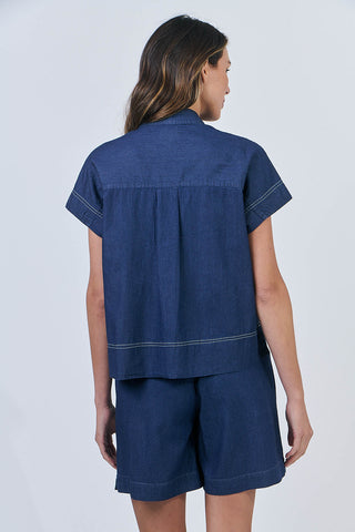 100% Linen Shorts By Naturals By O&J - Chambray