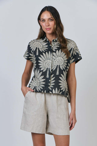 Button Down Front Linen Top By Naturals By O&J - Date Palm