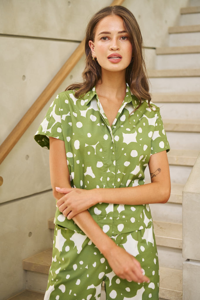 Button Down Front Cotton Top Naturals By O&J - Moss Barnacles
