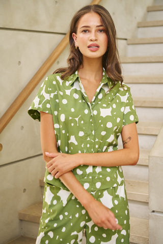 Button Down Front Cotton Top Naturals By O&J - Moss Barnacles