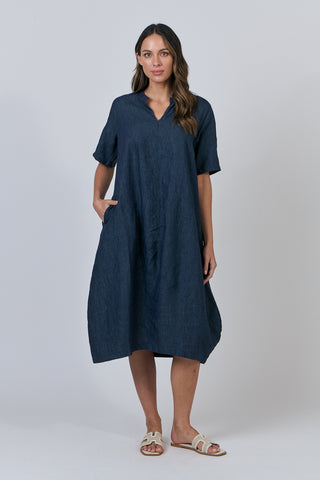 Relaxed Silhouette Linen Dress By Naturals By O&J - Poseidon