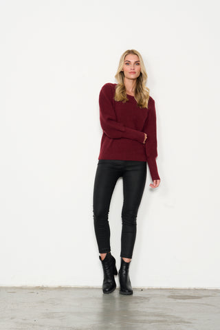 Puff Sleeve Tapered Cuff Jumper By Holmes & Fallon - Burgundy