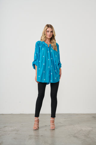 Oversize Shirt With Embroidery By Holmes & Fallon - Blue