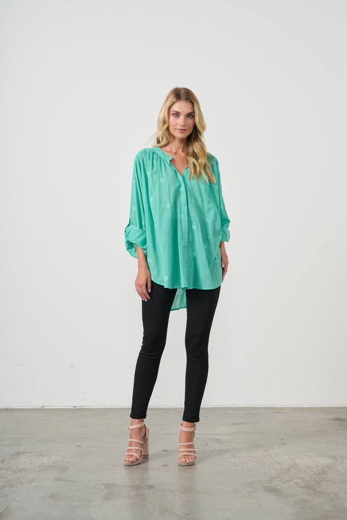 Oversize Shirt With Embroidery By Holmes & Fallon - Aqua