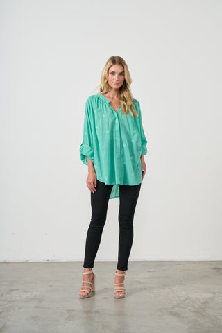 Oversize Shirt With Embroidery By Holmes & Fallon - Aqua