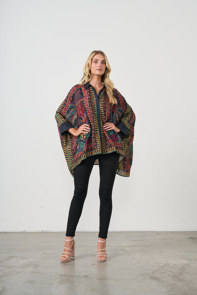 Oversized Shirt By Holmes & Fallon - Tropical Print Black