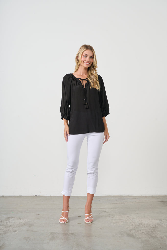 Tie Neckline Blouse By Holmes & Fallon - Black