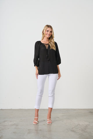 Tie Neckline Blouse By Holmes & Fallon - Black