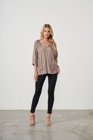 Tie Neckline Blouse By Holmes & Fallon - Mushroom