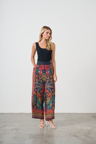 Half Elastic Waist Pant By Holmes & Fallon - Tropical Print Black