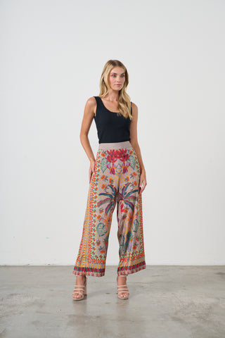 Half Elastic Waist Pant By Holmes & Fallon - Tropical Print Mushroom