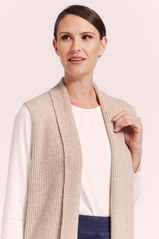 Lambswool Blend Longline Rib Vest By See Saw - Wheat
