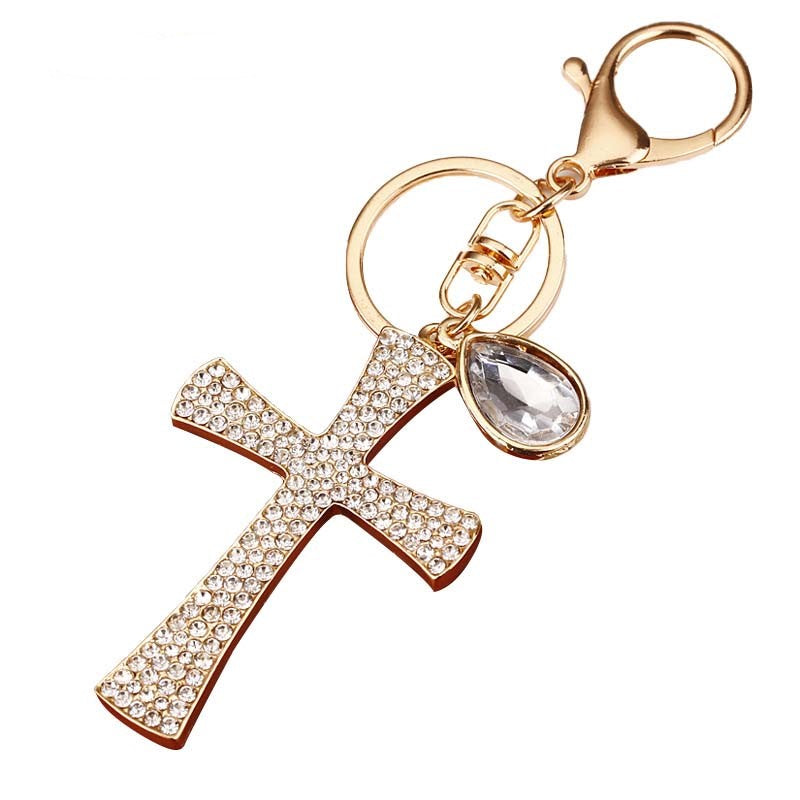 Keyring Cross with Clear Crystals