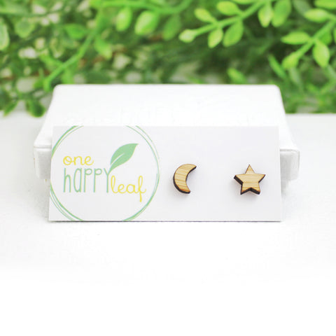 One Happy Leaf Star & Moon Stud Earrings