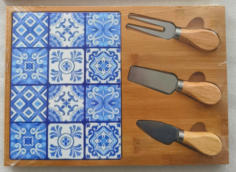 Cerise Bamboo Board Tile Inlay Cheese Set