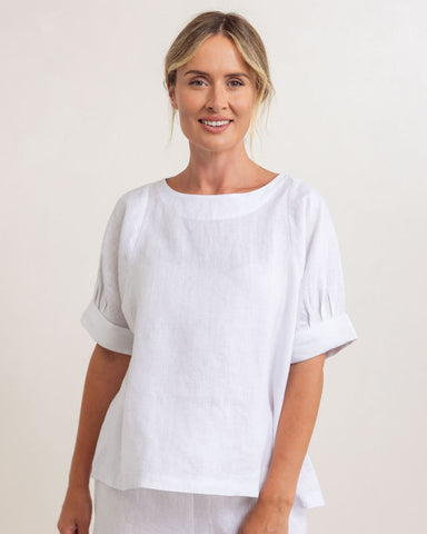 Linen Cuff Sleeve A Line Top By See Saw - White