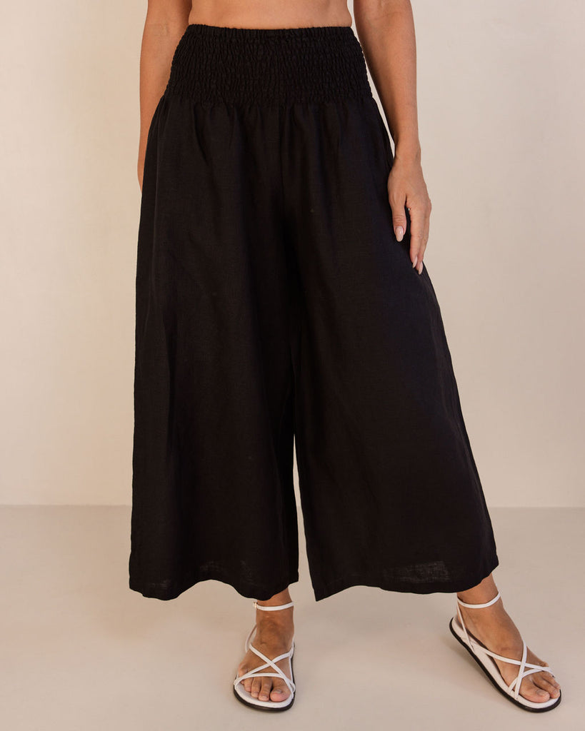 Linen Shirred Waist Pant By See Saw - Black