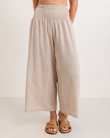Linen/Rayon Shirring Pant By See Saw - Natural