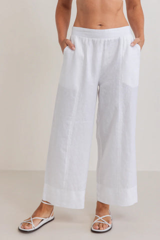 7/8 Seam Detail Linen Pant By See Saw - White