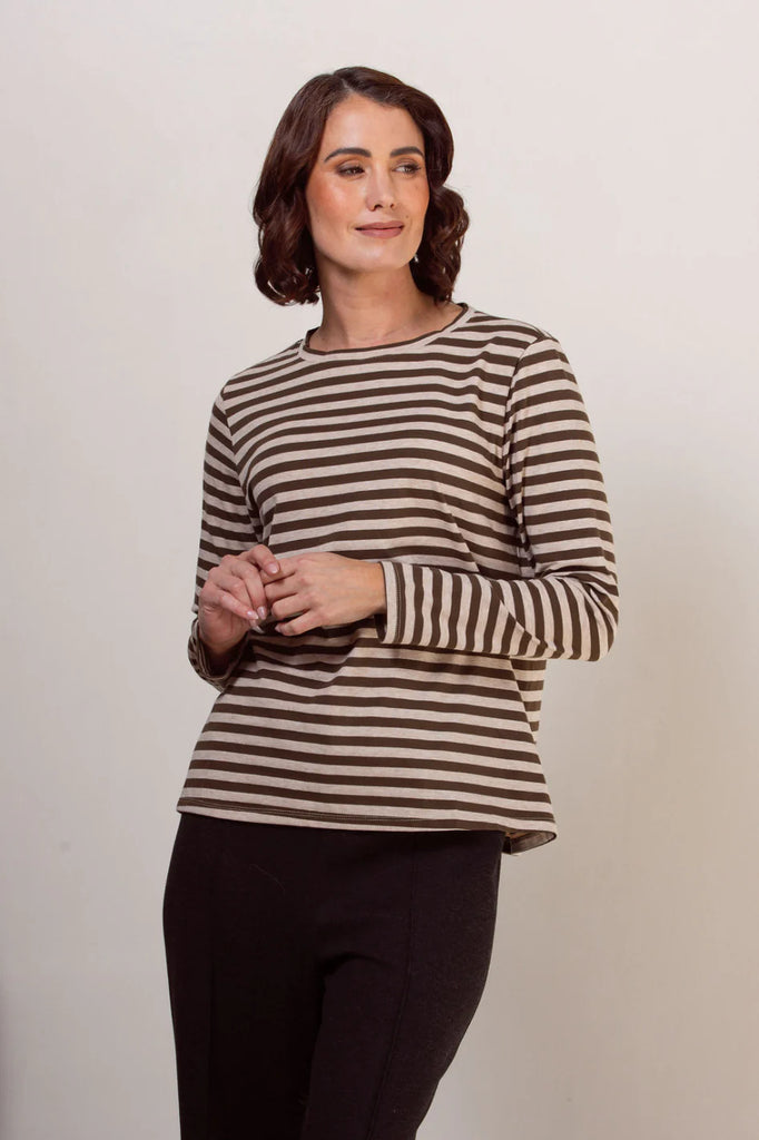Stripe Long Sleeve Top By See Saw - Khaki/Marle