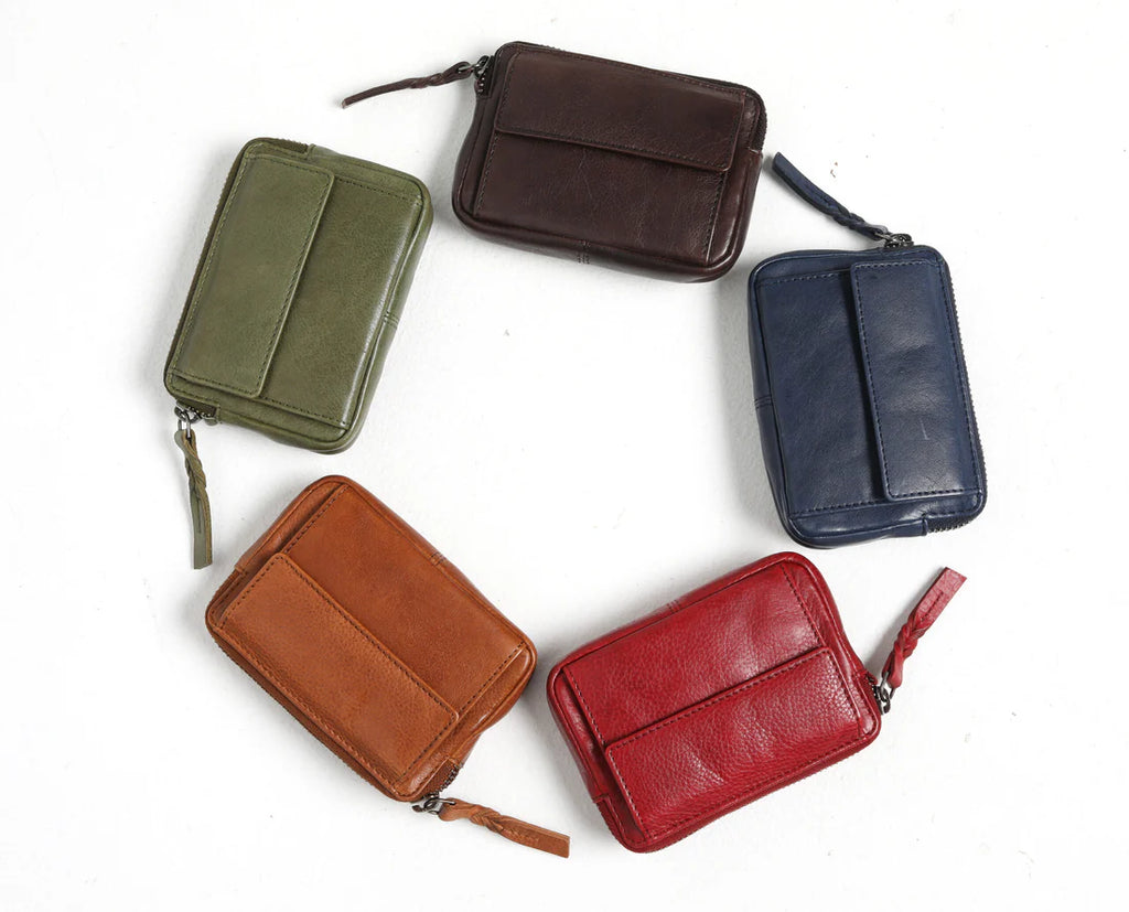 Small Full Zip Leather Wallet - Scarlet