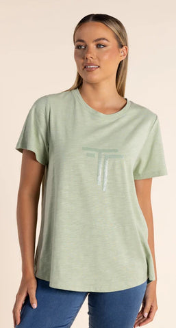 Logo Sequin T-Shirt By Two T's - Soft Green