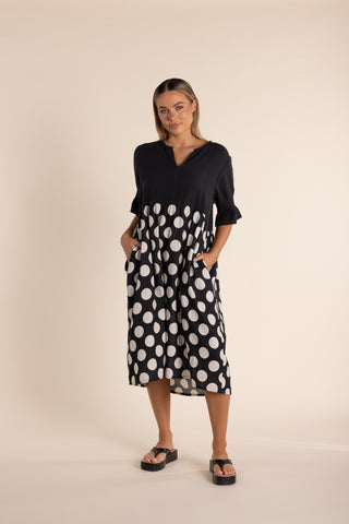 Spot Print Dress With Contrast Bodice By Two T's