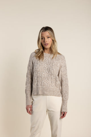 Crew Neck Cable Jumper By Two T's - Marshmellow