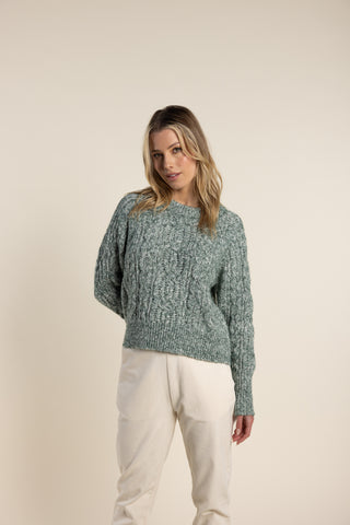 Crew Neck Cable Jumper By Two T's - Moss