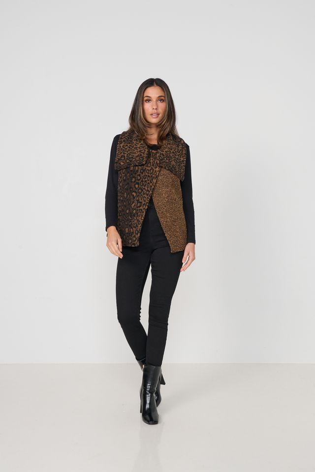 Quilted Back Leopard Print Vest By Caju