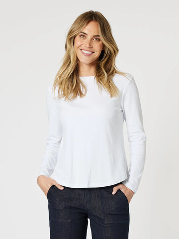 Crew Neck Cotton Rib Long Sleeve Top By Gordon Smith  - White