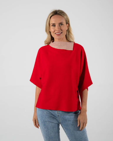 Wool Blend 2 Tone Cape By See Saw - Red