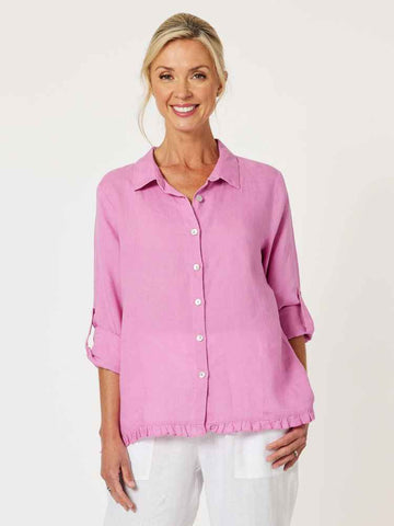 Ruffle Hem Linen Shirt By Gordon Smith - Orchid