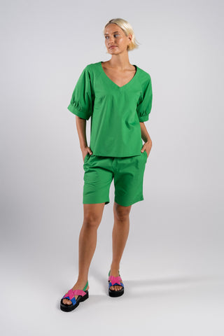 Half Sleeve V Neck 100% Cotton Top By Wear Colour - Green