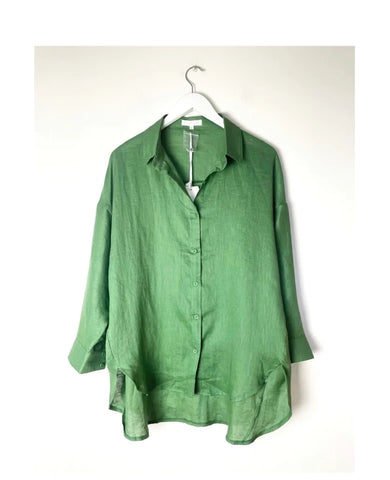 Boyfriend Linen Shirt By Little Lies - Green