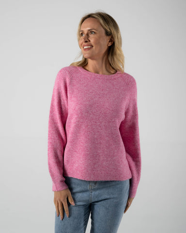 Rib Sleeve Recycled Poly Blend Drew Sweater By See Saw - Raspberry