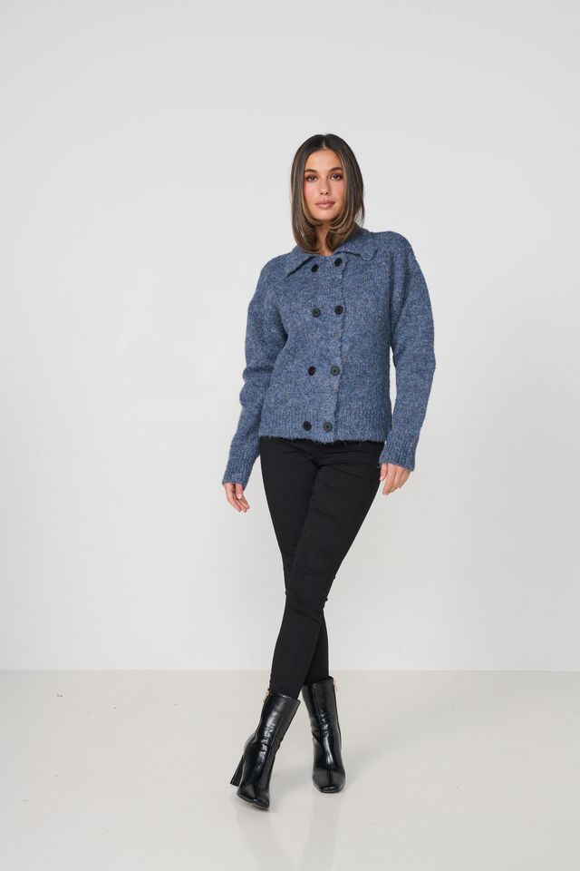 Woollahra Double Breasted Cardi By Caju - Blue