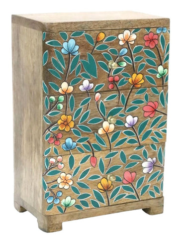 Floral painted 3 drawer box 19(w) x 29(h) x 11(d) cm