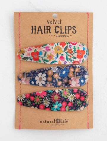 Velvet Hair Clips Set/3 - Floral