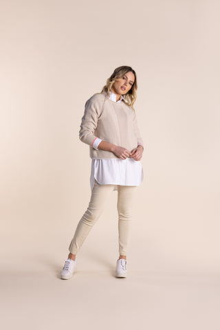 Sweater With Two Tone Tipping By Two T's - Stone