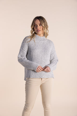 Textured Knit Sweater By Two T's - White Black Mix