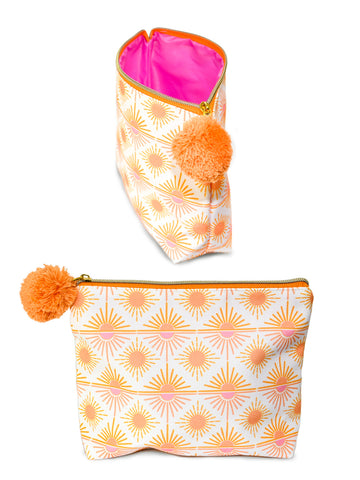 Travel Cosmetic Bag - Sunburst With Orange Pom Pom