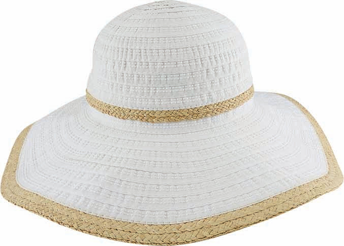 Ribbon Raffia Round Wide Crown Hat - White