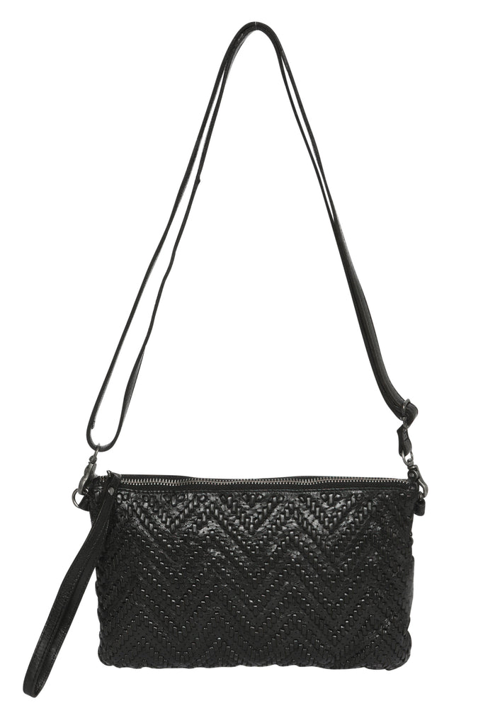 Vintage Leather Cross Body/Wristlet Bag By Modapelle - Black