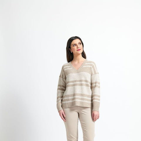 Sustain Me V Neck Sweater By Foil - Carob/Oat